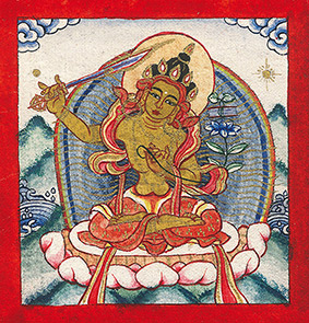 Manjushri by OTGO 1998, Tempera on cotton 8 x 7,8 cm