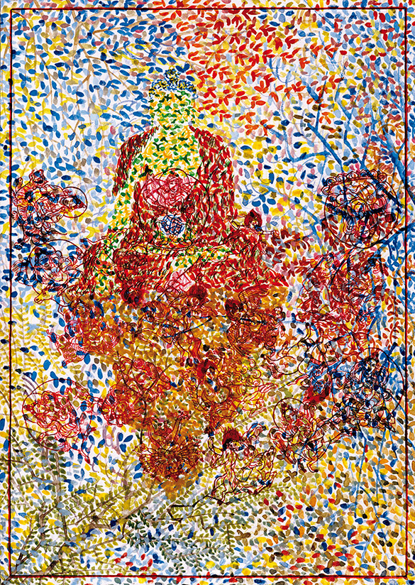 Buddha by OTGO 1999-2002, Tempera on cotton 30 x 21 cm