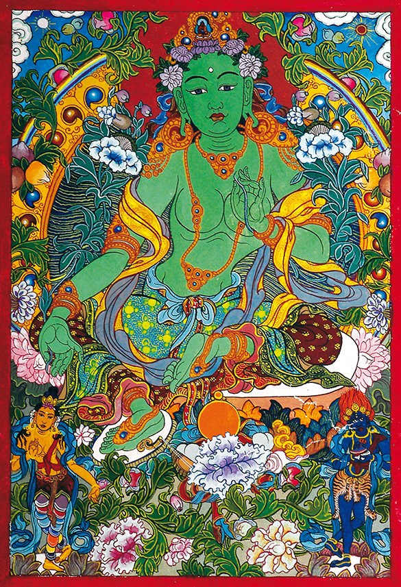 Green Tara by OTGO 2003, Tempera on cotton 27,5 x 19 cm