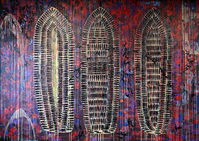 Triptych: Galleys of Souls by OTGO 2013-2021 acryl on canvas 215x300cm 215x400cm and 215x300cm