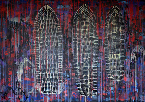 The Galleys of Souls – 3 by OTGO 2013-2021 acryl on canvas 215x300cm