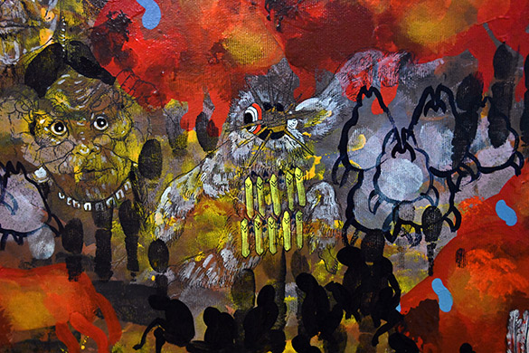 Slavery Narratives: The Atlantic slave trade & The Native Americans  by OtGO 2013–2023, acryl on canvas 215 x 1000 cm