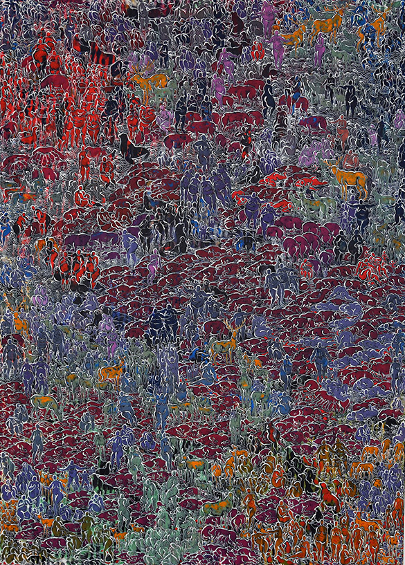 GÖSCHENER ZYKLUS 1/5 by OtGO 2023, acryl on canvas. 180 x 650 cm. je 180 x 130 cm