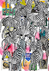 Wunderkammer Zebras: 24 pictures with about 430 stamps by OtGO 2023-2024, consists of 24 equal-sized single paintings, acryl on original Stamps, each measuring 210 by 148 mm (A5)