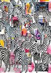 Wunderkammer Zebras: 24 pictures with about 430 stamps by OtGO 2023-2024, consists of 24 equal-sized single paintings, acryl on original Stamps, each measuring 210 by 148 mm (A5)