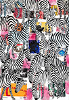 Wunderkammer Zebras: 24 pictures with about 430 stamps by OtGO 2023-2024, consists of 24 equal-sized single paintings, acryl on original Stamps, each measuring 210 by 148 mm (A5)