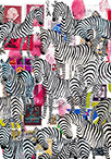 Wunderkammer Zebras: 24 pictures with about 430 stamps by OtGO 2023-2024, consists of 24 equal-sized single paintings, acryl on original Stamps, each measuring 210 by 148 mm (A5)