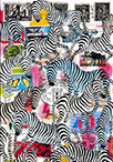 Wunderkammer Zebras: 24 pictures with about 430 stamps by OtGO 2023-2024, consists of 24 equal-sized single paintings, acryl on original Stamps, each measuring 210 by 148 mm (A5)